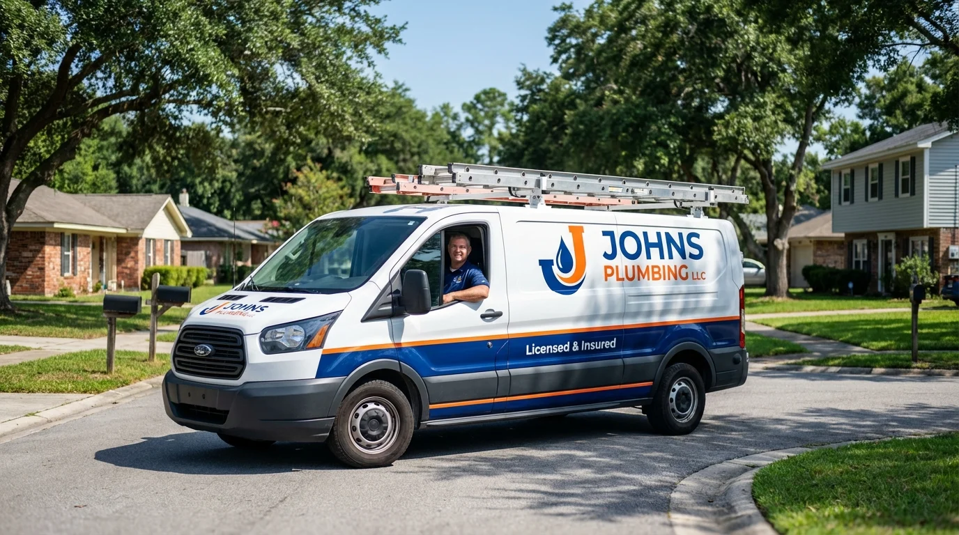 Johns Plumbing LLC service van in Albertville, AL