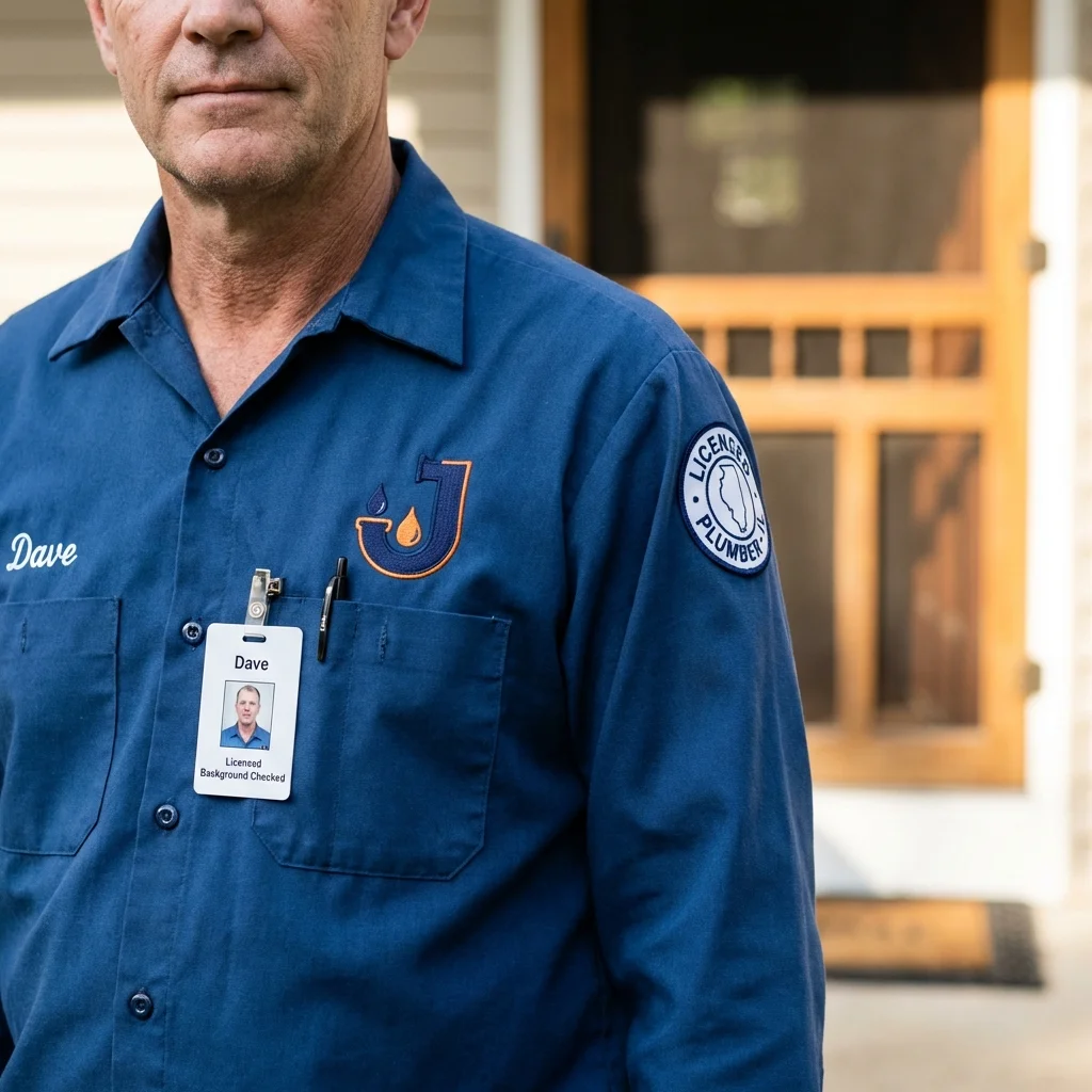 Licensed plumber showing ID badge in Albertville, AL