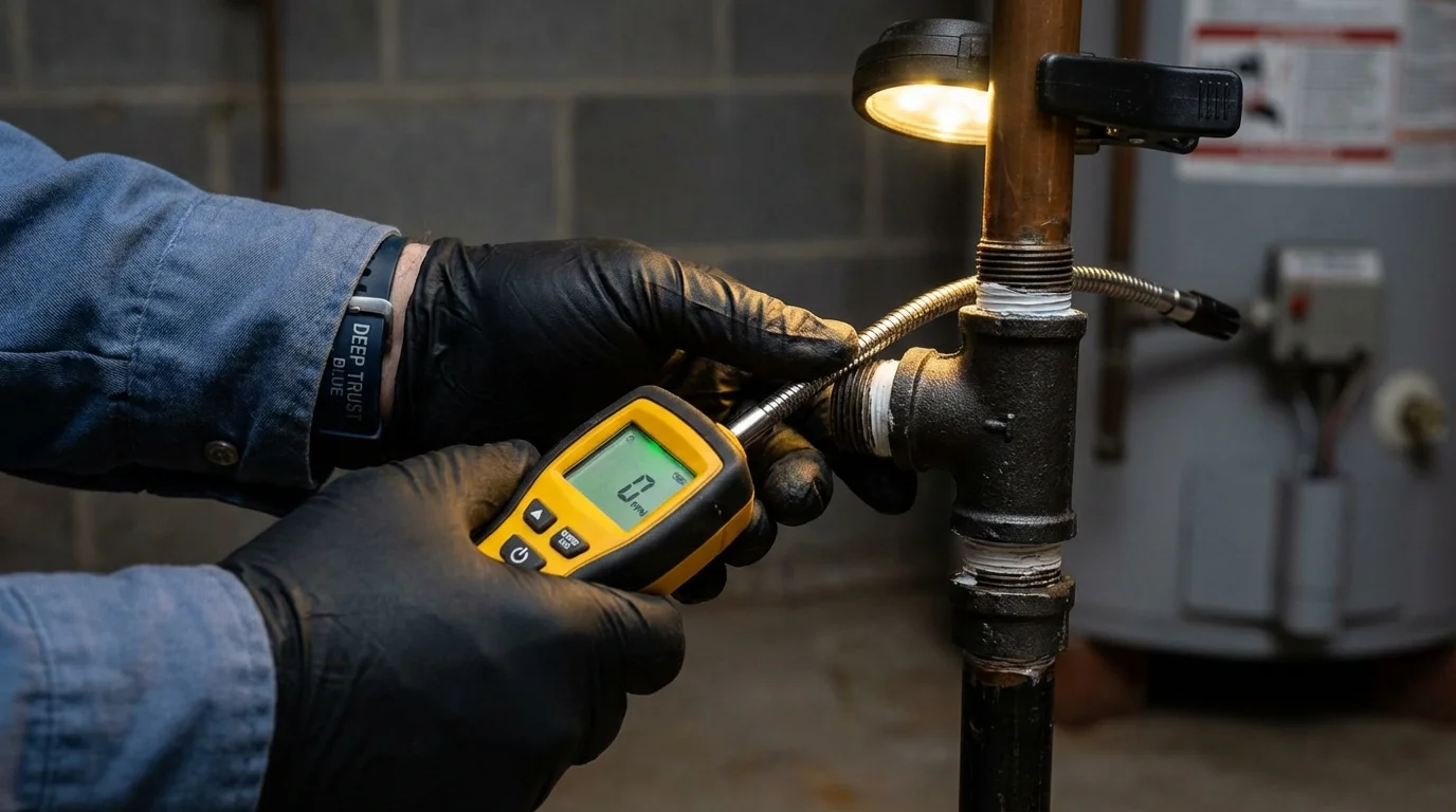 Gas leak detection with electronic sniffer by Johns Plumbing LLC in Albertville