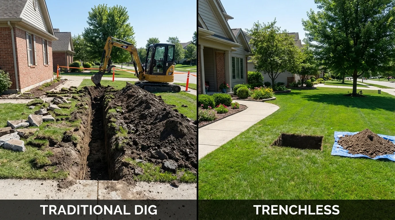 Trenchless sewer repair with minimal yard damage versus traditional excavation in Albertville, AL
